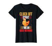 Cluck Off Lo Siento, me Refiero a los Buenos días, Granjero de Pollos de Gallo Camiseta gráfica económica, Mujer, Negro, XS