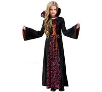 Clundoo Vestido de Vampiro, Disfraz de Vampiro Niña, Vampire Disfraz de Halloween con Collar y Horquilla, Niña Vampiresa Gótica Princesa Reina Traje para Halloween Carnaval Party Cosplay (150)