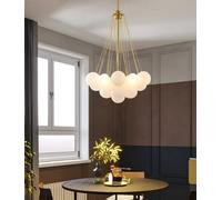 Cluster Bubble Chandelier Trichromatic Mid-Century Globe Pendant Black Finish Hanging Lamp Frosted Glass Ceiling Chandeliers for Bedroom Livi Light Fixture(Gold,