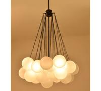 Cluster Bubble Chandelier Trichromatic Mid-Century Globe Pendant Black Finish Hanging Lamp Frosted Glass Ceiling Chandeliers for Bedroom Livi Light Fixture(Black