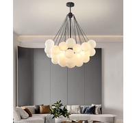 Cluster Bubble Chandelier Trichromatic Mid-Century Globe Pendant Black Finish Hanging Lamp Frosted Glass Ceiling Chandeliers for Bedroom Livi Light Fixture(Black