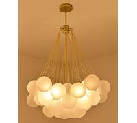Cluster Bubble Chandelier Trichromatic Mid-Century Globe Pendant Black Finish Hanging Lamp Frosted Glass Ceiling Chandeliers for Bedroom Livi Light Fixture(Gold,
