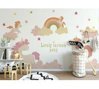 CLVIUJLBKLKSDD Papel Pintado Fotográfico Caballo Blanco 200cmx140cm Nube Arcoíris De Dibujos Animados Estrellas Habitación Infantil Fotomurales Tapiz Decoración Dormitorio Sala Estar Papel Pintado