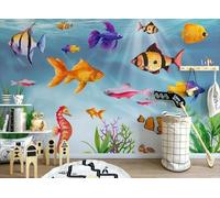 CLVIUJLBKLKSDD Papel Pintado Fotográfico Mundos Submarinos 400cmx280cm Escuela De Peces En Acuarela Para Habitación Infantil Fotomurales Tapiz Decoración Dormitorio Sala Estar Papel Pintado
