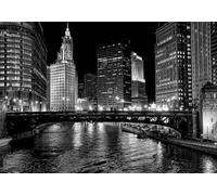 CLVIUJLBKLKSDD Papel Pintado Fotográfico Paisaje Nocturno De La Ciudad En Blanco Y Negro 250cmx175cm Ríos Y Puentes De Ciudades Modernas Fotomurales Tapiz Decoración Dormitorio Sala Estar Papel Pinta