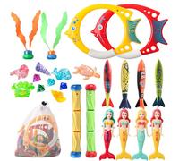 Clvsyh Juego de juguetes de buceo subacuáticos, juguetes de piscina para niños, sirenas, varillas de buceo, anillos de buceo, tesoros piratas con bolsa de cordón, juego de juguetes para piscina