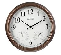 CLXEAST Relojes para interiores y exteriores impermeables de 16 pulgadas, reloj grande para exteriores, combo de termómetro e higrómetro, acabado bronce/marrón oscuro, regalos de inauguración de la