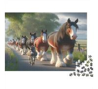 Clydesdale Horses Marching 100% Recycled Cardboard Draft Horses on Road 1000 Piece Jigsaw Puzzles Adults and Children Fun Present 52x38cm/1000pcs