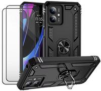 CLYDITE Funda para Motorola Moto G14 Carcasa Negro con 2 Piezas Vidrio Templado Armor Silicona TPU 360 Anillo Anillo Giratorio Soporte Caja del Coche Antigolpes Case