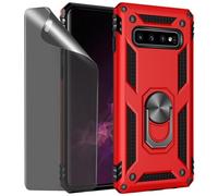 CLYDITE Funda para Samsung Galaxy S10 Plus Carcasa Rojo con Protector de Pantalla de Privacidad, Anti Espía Cristal Templado