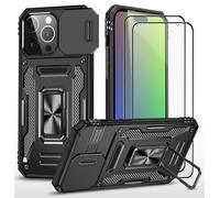 CLYDITE para Funda iPhone 16 Pro Carcasa Silicona Negro con Cristal Templado [2 Piezas] Cubierta de cámara Deslizante TPU 360 Grados Anillo Giratorio Soporte Coche