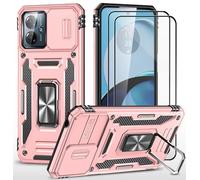 CLYDITE para Funda Motorola Moto G14 Carcasa Silicona Oro Rosa con Cristal Templado [2 Piezas] Cubierta de cámara Deslizante TPU 360 Grados Anillo Giratorio Soporte Coche