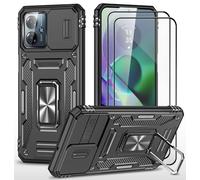 CLYDITE para Funda Motorola Moto G54 Carcasa Silicona Negro con Cristal Templado [2 Piezas] Cubierta de cámara Deslizante TPU 360 Grados Anillo Giratorio Soporte Coche
