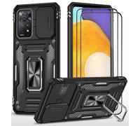 CLYDITE para Funda Redmi Note 11 Pro/Note 11 Pro 5G/Note 12 Pro 4G Carcasa Silicona Negro con Cristal Templado [2 Piezas] Cubierta de cámara Deslizante TPU 360 Grados Anillo Giratorio Soporte Coche