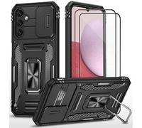 CLYDITE para Funda Samsung A14 5G/4G Carcasa Silicona Negro con Cristal Templado [2 Piezas] Cubierta de cámara Deslizante TPU 360 Grados Anillo Giratorio Soporte Coche
