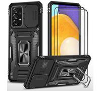 CLYDITE para Funda Samsung A53 5G Carcasa Silicona Negro con Cristal Templado [2 Piezas] Cubierta de cámara Deslizante TPU 360 Grados Anillo Giratorio Soporte Coche