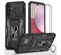 CLYDITE para Funda Samsung Galaxy A15 Carcasa Silicona Negro con Cristal Templado [2 Piezas] Cubierta de cámara Deslizante TPU 360 Grados Anillo Giratorio Soporte Coche