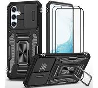 CLYDITE para Funda Samsung Galaxy A54 5G Carcasa Silicona Negro con Cristal Templado [2 Piezas] Cubierta de cámara Deslizante TPU 360 Grados Anillo Giratorio Soporte Coche