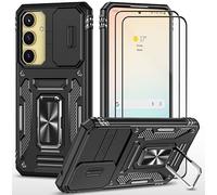 CLYDITE para Funda Samsung Galaxy A55 5G/A35 5G Carcasa Silicona Negro con Cristal Templado [2 Piezas] Cubierta de cámara Deslizante TPU 360 Grados Anillo Giratorio Soporte Coche