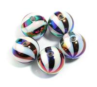 CLYDSA 20 Piezas de Cuentas de Resina rayadas de 16 mm, Cuentas espaciadoras Redondas de Colores, para Hacer Pulseras, Collares, llaveros y bolígrafos Hechos a Mano