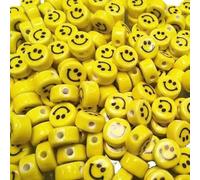 CLYDSA 30 Cuentas de Porcelana con Cara Sonriente Amarilla de 8-16 mm, Cuentas Sueltas de cerámica Redondas y Planas para Hacer Joyas, Manualidades, Pulseras y Collares