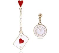 Clyhon 1 Par Pendientes Reloj Despertador asimétrico Naipes cuelgan Tachuelas en Forma de lágrima, Pendientes hipoalergénicos para Mujeres, niñas, Fiesta, Regalos de graduación