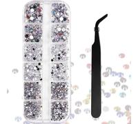 Clyhon 2500 Piezas Cristales para Uñas en AB Diamantes De Imitación De Cristal Del Arte Del Clavo y Cristal Transparente Con Pinzas De Recogida