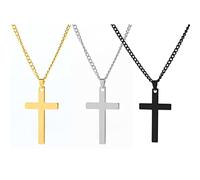 Clyhon - Colgante de cruz de acero inoxidable de 3 piezas con collar para hombres y mujeres