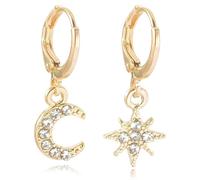 Clyhon Pendientes Aros CZ Pendientes Aro Gota de Cartílago Asimétrico Minúsculo Pendientes con Colgante de Luna para Mujeres