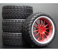 Clynex 4 Piezas 1/10 RC Neumáticos de Turismo de Goma Blanda Llanta de Rueda Neumáticos para Coches RC(9048-6017)