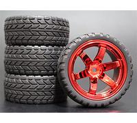 Clynex 4 Piezas 1/10 RC Neumáticos de Turismo de Goma Blanda Llanta de Rueda Neumáticos para Coches RC(707-6017)