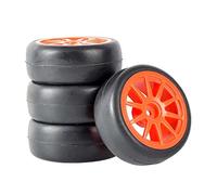 Clynex Juego de Ruedas con neumáticos de Carreras Slick Racing for HSP, HPI, 1/10 1:10 Touring Car RC 910-6018 Neumáticos para Coches RC(Red Wheel)