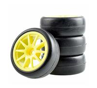 Clynex Juego de Ruedas con neumáticos de Carreras Slick Racing for HSP, HPI, 1/10 1:10 Touring Car RC 910-6018 Neumáticos para Coches RC(Yellow Wheel)