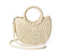 Clysoru Bolso de hombro de paja para mujer, elegantes bolsas de playa para mujer, bolsos y bolsos de mano, vacaciones de playa, salidas de verano, Blanco, Bolsa