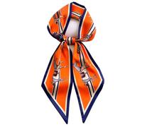 Clysoru Pañuelo de seda para el cuello, bufandas estampadas, para mujer, con ángulo oblicuo, de satén, para bolsa de pelo, 59 x 5.9 pulgadas, Caballo naranja y azul, 59 * 5.9in