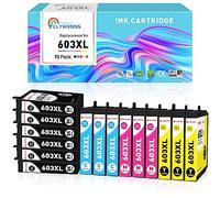 Clywenss 603XL Cartucho de Tinta Compatible con Epson 603 XL Multipack para Expression Home XP-2100 XP-2105 XP-2150 XP-3100 XP-3105 XP-3150 XP-4100, Workforce WF-2810 WF-2830 WF-2835, 15 Paquetes