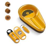 CLZOONG Cenicero de cigarros con cortador de cigarros portátil, incluye cenicero de cerámica para puros, guillotina afilada para cigarros con caja de regalo, juego de accesorios para cigarros para