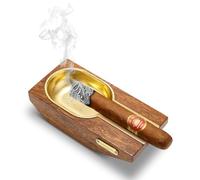 CLZOONG Cenicero para puros de madera y acero inoxidable, ceniceros grandes para puros, accesorios para interiores y exteriores, decoración del hogar, cenicero con soporte de acero inoxidable para