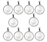 CLZothique 10 unidades de bandejas redondas para colgantes de acero inoxidable de 20 mm, base en blanco para la fabricación de joyas DIY para cabujones de resina y manualidades con fotos, ban
