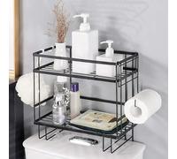 CM BAÑOS - Estantería Doble para Inodoro, Organizador Baño, Portarrollos Incluido, Gran Capacidad - Estantería de Acero Lacado sobre el Inodoro, Sin Necesidad de Agujeros, Negro Mate, 34x15 cm