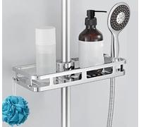 CM BAÑOS - Portagel para Ducha con Soporte de Gel, Cesta para Baño o Ducha con Ganchos y Mango, para Colgar Botes, Esponjas. Modelo Aqua en ABS Cromado, 29x11x4 cm, Acabado en Cromo