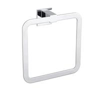 CM BAÑOS - Toallero de Anilla, Porta Toallas Cuadrado, Zamak Inoxidable, Aro De Toalla para Baño, Instalación Adhesiva o con Tornillos, Ambos Incluidos, Montaje en Pared, Plateado