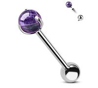 CM Crareesi Mania G23 - Piercing de lengua de titanio sólido de 14 G, amatista, joyería de hilo interno, ojo de tigre, hipoalergénico, acrílico, anillo de lengua de 16 mm, bonitas barras de lengua de