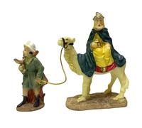 CM - Rey mago Melchor en Camello con Pastor Decoracion de Navidad Figura Belen
