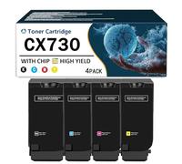 CMADJT Cartucho de tóner CX730 con Chip remanufacturado 71C20K0 71C20C0 71C20M0 71C20Y0 Compatible con impresoras láser CS730de CS735de CX730de CX735adse CX737adzse,4Color-1Pack