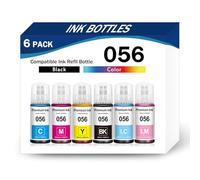 CMADJT Paquete Combinado de 6 Botellas de Tinta de Repuesto 056 para Impresora Epson L8058 L18058 L8050, Negro, Amarillo, Cian, Magenta, Cian Claro, Magenta Claro, 70 ml,6 Color-1 Set