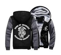 CMADJT Sudadera con Capucha Gruesa de Invierno para Hombre de Anarchy Sons Graphics, Sudadera con Capucha cálida con Cremallera Completa, Chaquetas Cortavientos de Manga Larga,Dark Grey-XXL