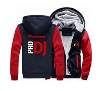 CMADJT Sudadera con Capucha para Adultos y Adolescentes con Estampado de DJ Pioneer, Chaqueta de Lana Gruesa y Suave, Sudadera de Manga Larga elástica con Parches de Moda,Red-XXL