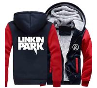 CMADJT Sudadera Gruesa con Capucha para Hombre de Linkin Park, Chaqueta cálida a Prueba de Viento de Invierno con Cremallera Completa, Sudadera con Capucha de Lana Gruesa, Sudadera,Red-S