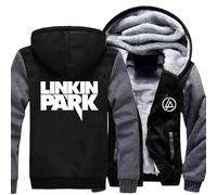 CMADJT Sudadera Gruesa con Capucha para Hombre de Linkin Park, Chaqueta cálida a Prueba de Viento de Invierno con Cremallera Completa, Sudadera con Capucha de Lana Gruesa, Sudadera,Dark Grey-XL